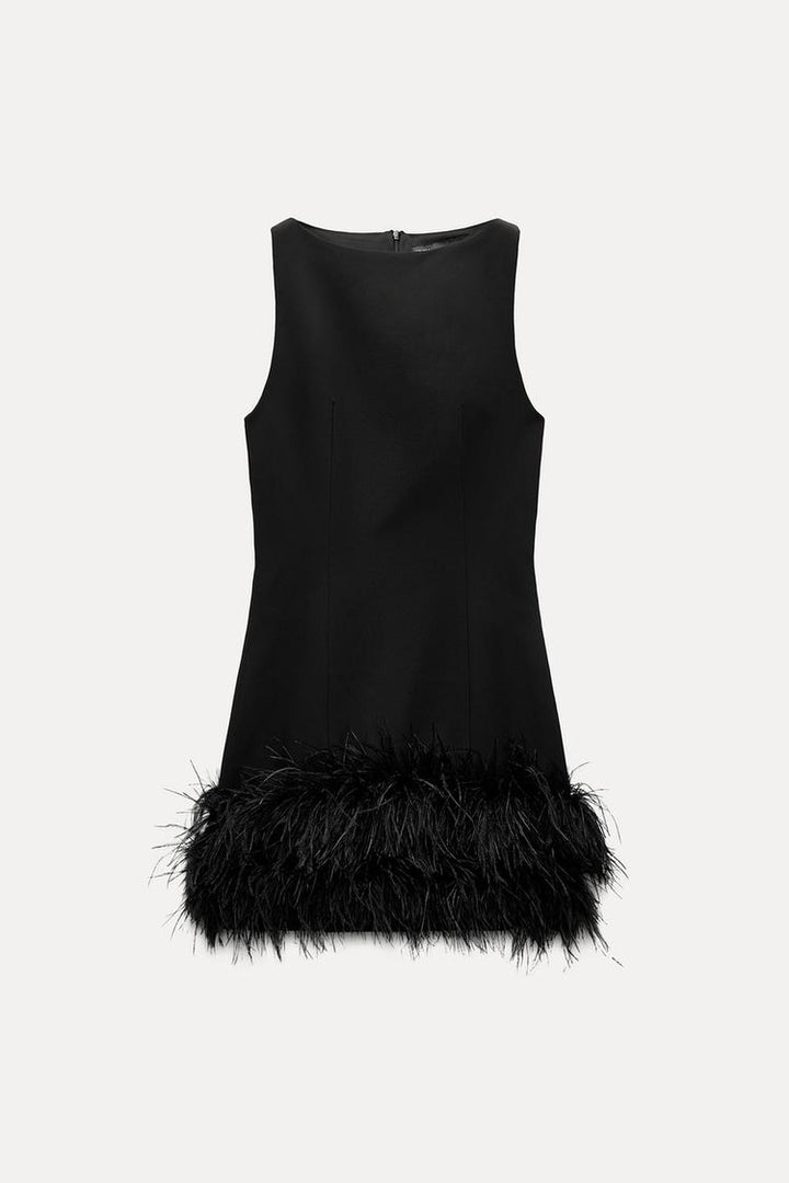 Claudia | Elegant Sleeveless Mini Dress with Feathers
