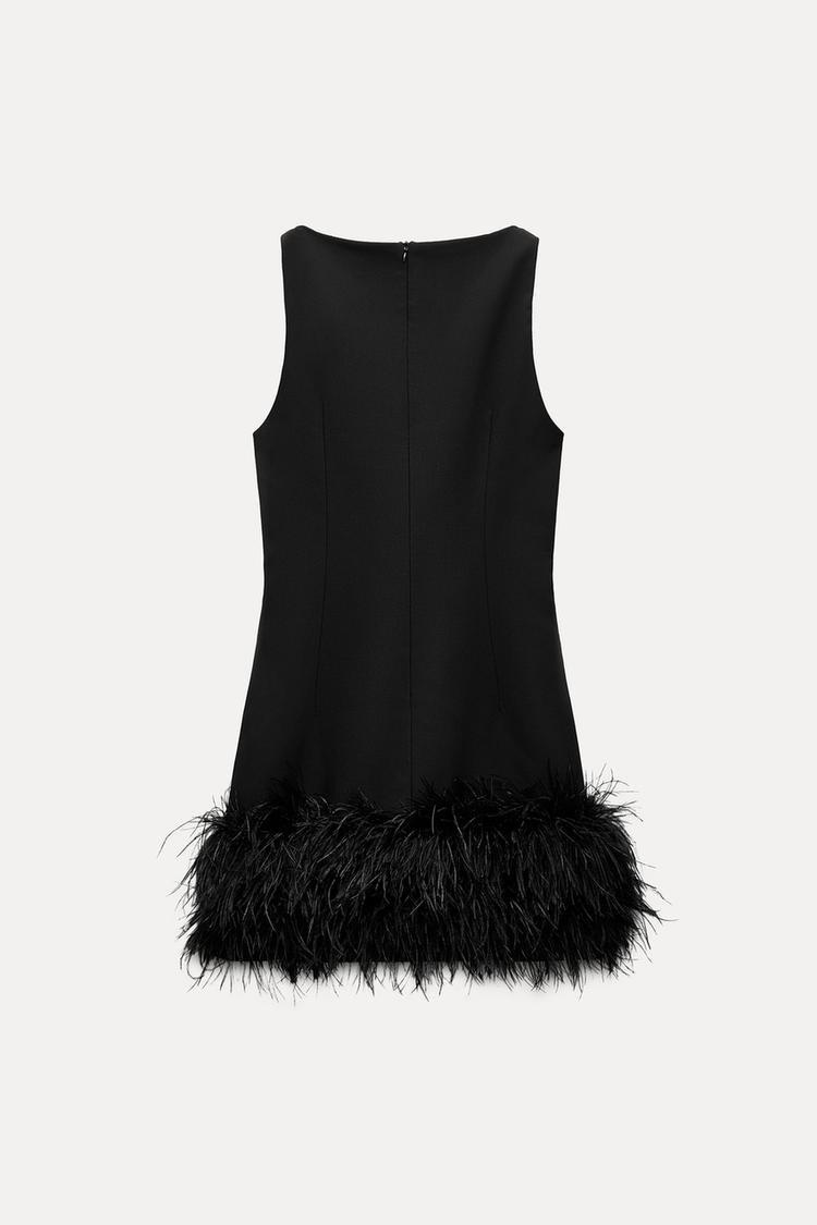 Claudia | Elegant Sleeveless Mini Dress with Feathers