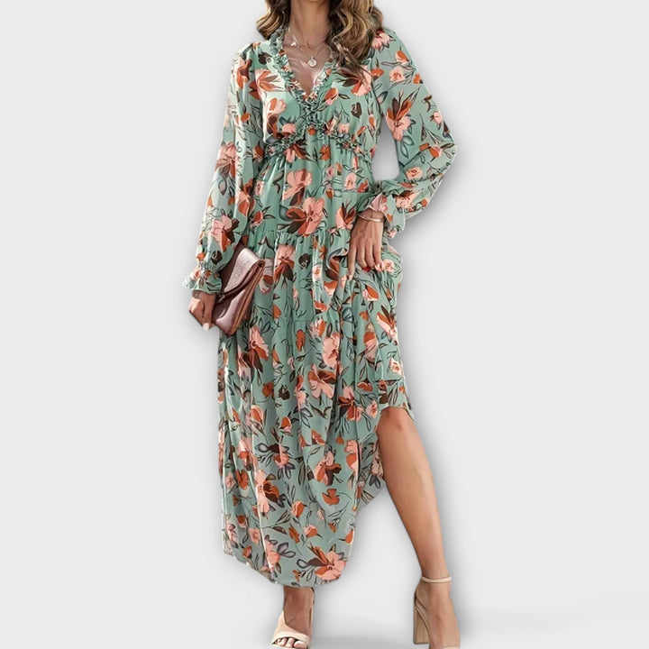 Solène™ | Elegant long floral dress with sleeves, perfect for any occasion