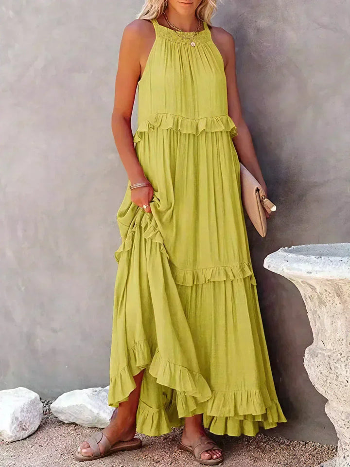 Sarah | Elegant Halter Maxi Dress with Ruffles, Perfect for Summer