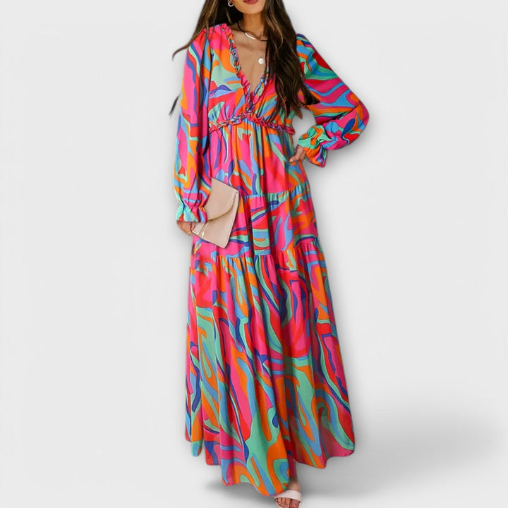 Solène™ | Elegant long floral dress with sleeves, perfect for any occasion