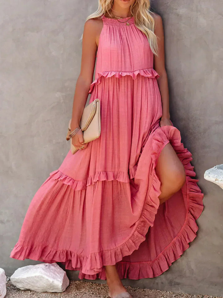 Sarah | Elegant Halter Maxi Dress with Ruffles, Perfect for Summer