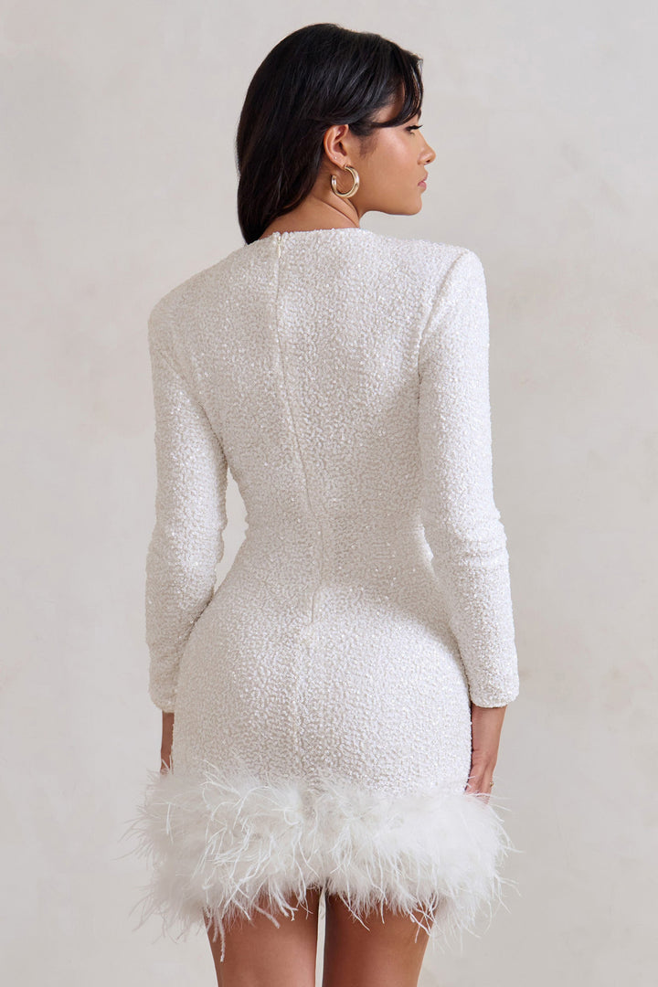 Claudia | Elegant Sleeveless Mini Dress with Feathers
